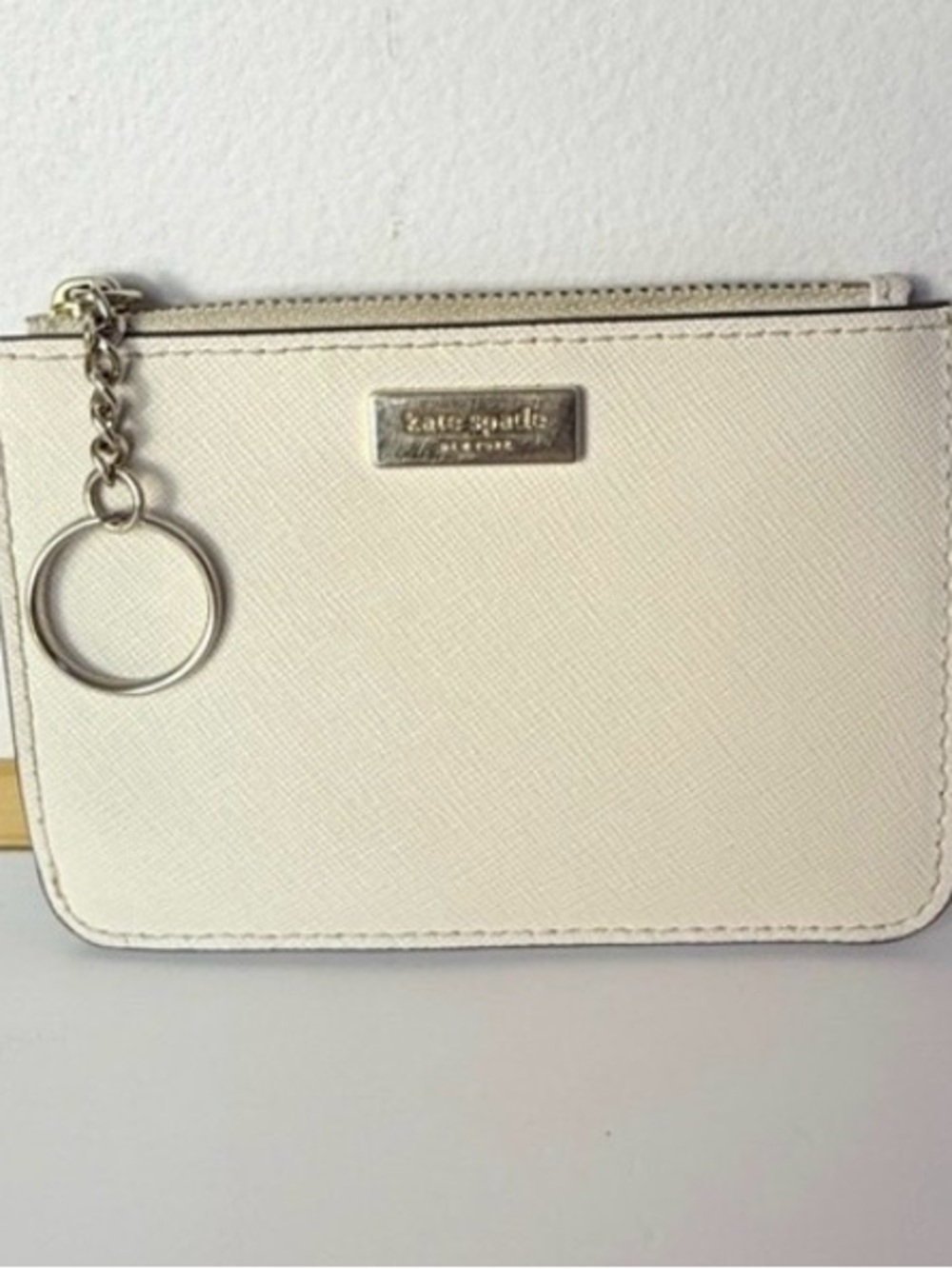 Kate Spade COLORBLOCK Cream Saffiano Leather Key Card Holder BNWOT IMMACULATE